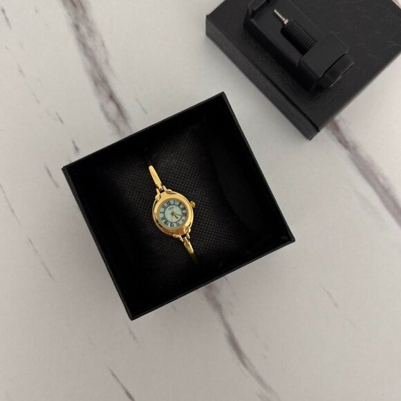 Sku 0443 cute gold blue mini watch gold bracelet vintage style + in a gift bag main image 5